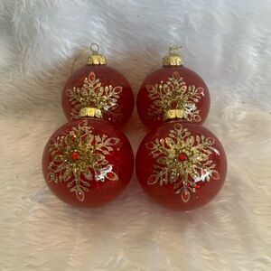 Set of 4 Elegant Red and Gold Holiday Ornaments